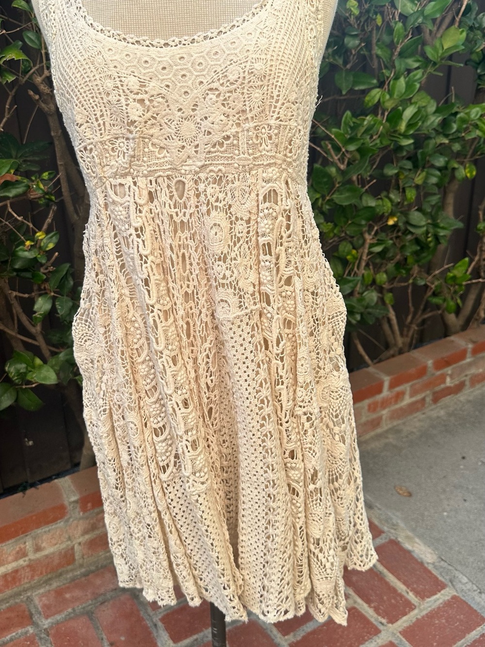 Free People Beige Crochet High-Low Dress